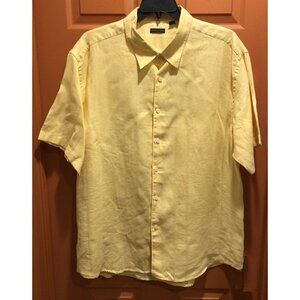 Men's Shirt 100% Linen Yellow Short Sleeve Size XL Collared button up Structure